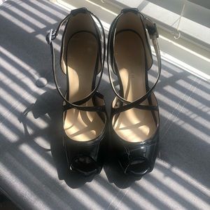 Marc Fisher Black Patent Leather Peep Toe heels -High Heels - Strappy Heels